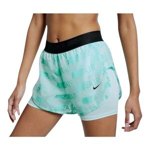 NIKE Air Womens Size XS Green Black 2 in 1 Running Athletic Shorts Elastic Waist